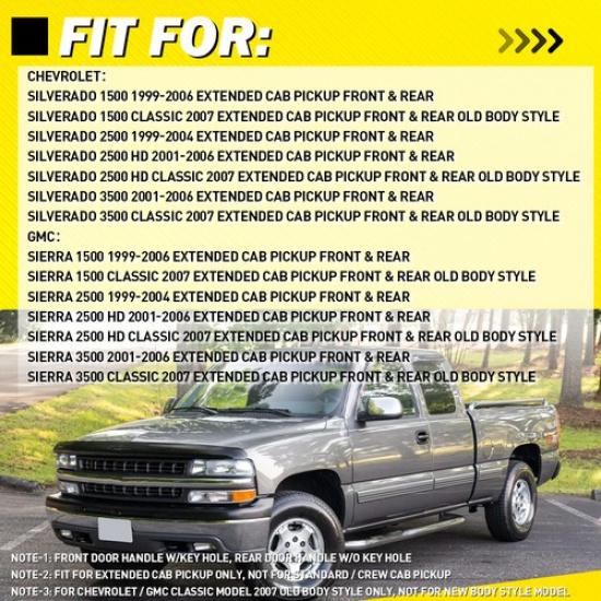 4PCS Black Exterior Door Handles Kit For Chevy GMC Extended Cab Pickup 1999-2006