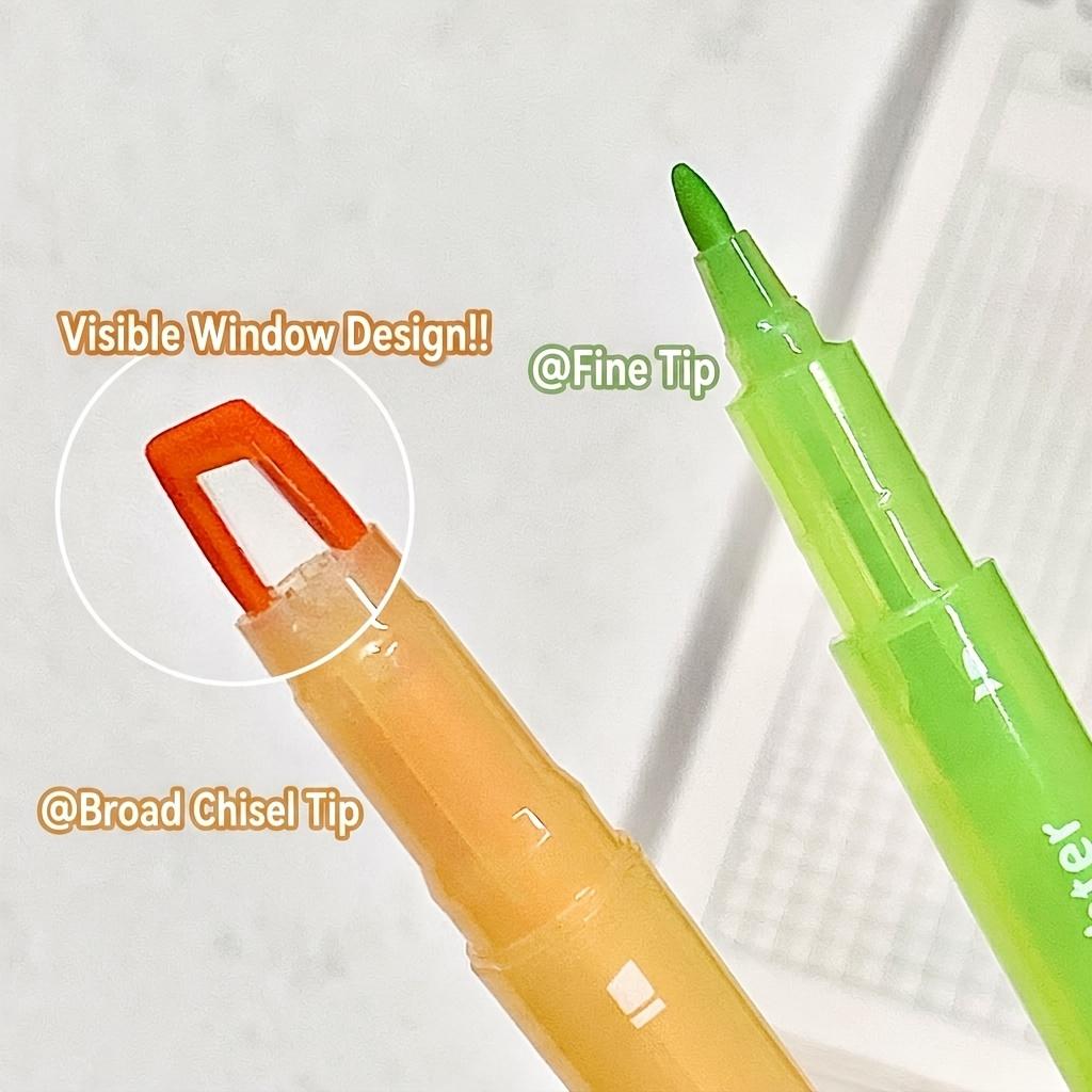 5-Pack Dual-Tip Highlighters with Viewing Window, Suitable for Eye-Friendly Colored Highlighters, Fluorescent Markers, Marking Pens, Highlighting Pens