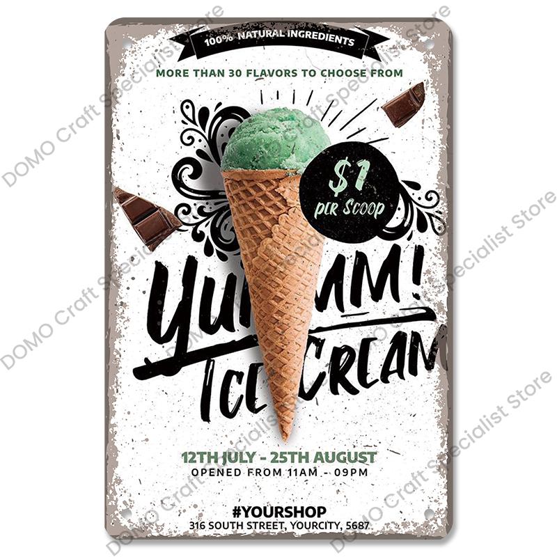 Summer Dessert Poster Vintage Metal Sign Ice Cream Cone Charlotte Metal Tin Plate Wall Decor for Cafe Shop Kitchen Living Room