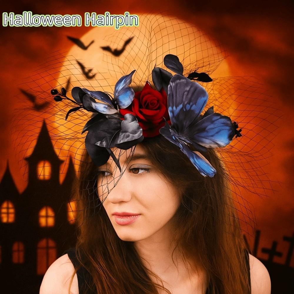 Elegant Halloween Hairpin Fashion Mesh Headpiece Creative Rose Hairpin  Halloween Party