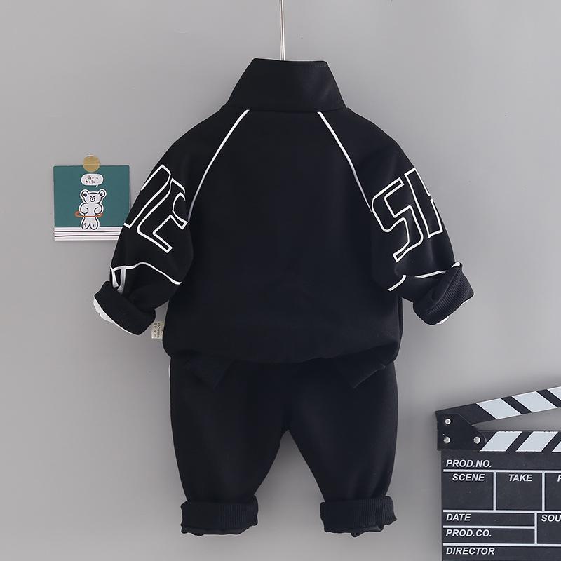 Boys' Autumn Long Sleeve Letter Print Stand Collar Two-Piece Set for Toddlers and Kids - Fashionable and Trendy