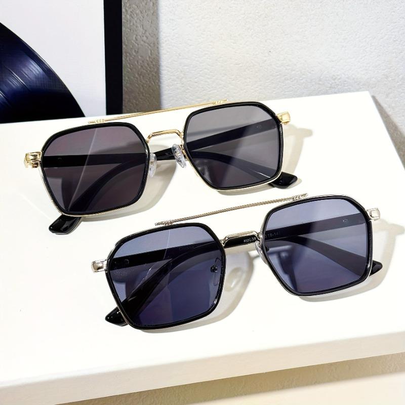 Vintage Inspired Double Bridge Glasses Metal Frame Black Golden Square Lens Stylish for Men & Women