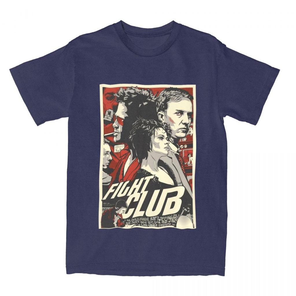 Men's Fight Club Movie Poster T Shirt Pure Cotton Clothing Vintage Short Sleeve Crewneck Tee Shirt Graphic Printed T-Shirts
