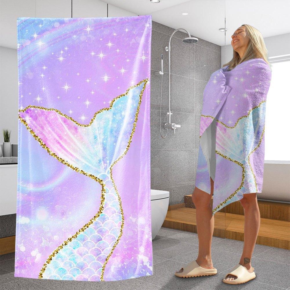 1 Stück Pastellfarbenes Meerjungfrauenflossen-Badetuch Polyester Schnelltrocknend Reisehandtuch Unisex Leicht Weich zum Schwimmen Camping Surfen Strand