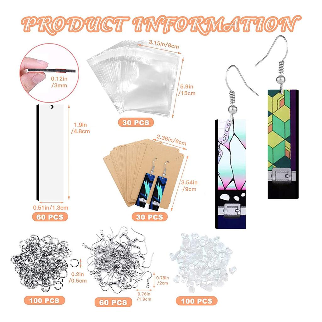 Thermal Transfer Earrings Sets with Earring Hooks Ear Plugs Jump Rings Kraft Paper Sublimation Earring Blanks Products