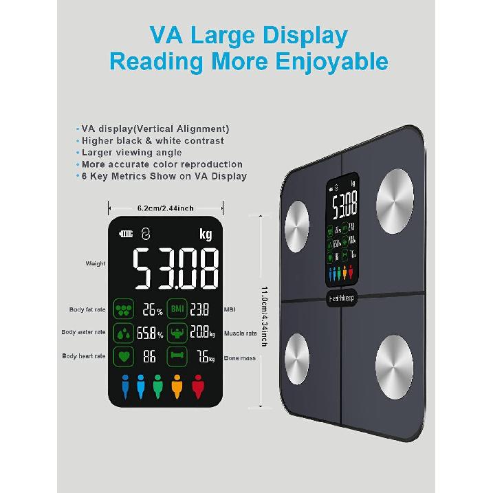 Digital Bluetooth Body Fat Scale – Ultra‑Precise Smart Bathroom Weight Scale with 15 Body Composition Metrics, Large Backlit Display, App Sync