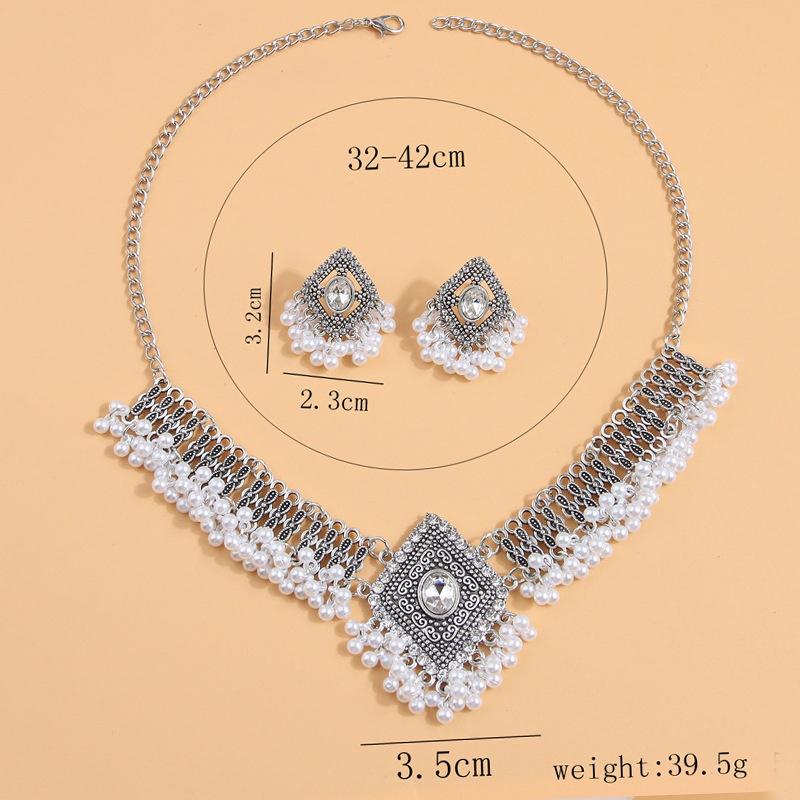 2025 New Female Retro Ethnic Style Pearl Water Drop Shaped Earrings Necklace Set Suitable For Bridal Wedding Party Gifts