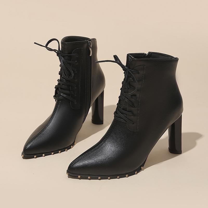 

Ботильоны Зима 2025 Ботильоны для женщин На шнуровке Остроносые на шнурках Женские короткие туфли Весна Удобные и элегантные Пу 34 чёрный