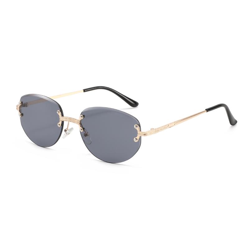 

Retro Metal Frameless Oval Sunglasses for Men and Women Fashion Trendy Outdoor Sunshade Sunscreen Eyewear C1