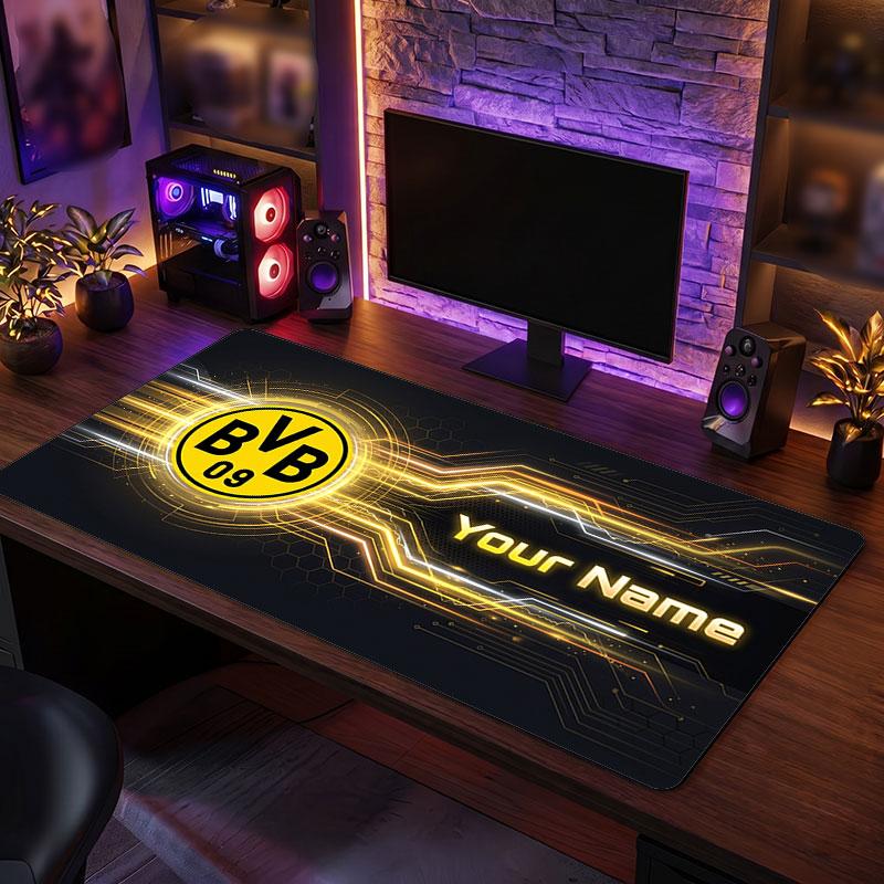 Borussia Dortmund Benutzerdefiniertes Großes Mauspade, Personalisierter Name Textdruck, Fußball Logo Rutschfeste Schreibtischmatte Gaming Geschenk