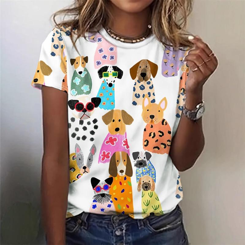 Cartoon Animal Full Picture 3D Digital Printing Harajuku Women's T-shirt