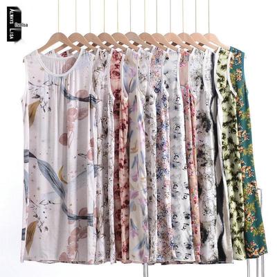 Pijama vestido sin mangas de rayón y algodón para mujer, talla grande, ideal para el verano.