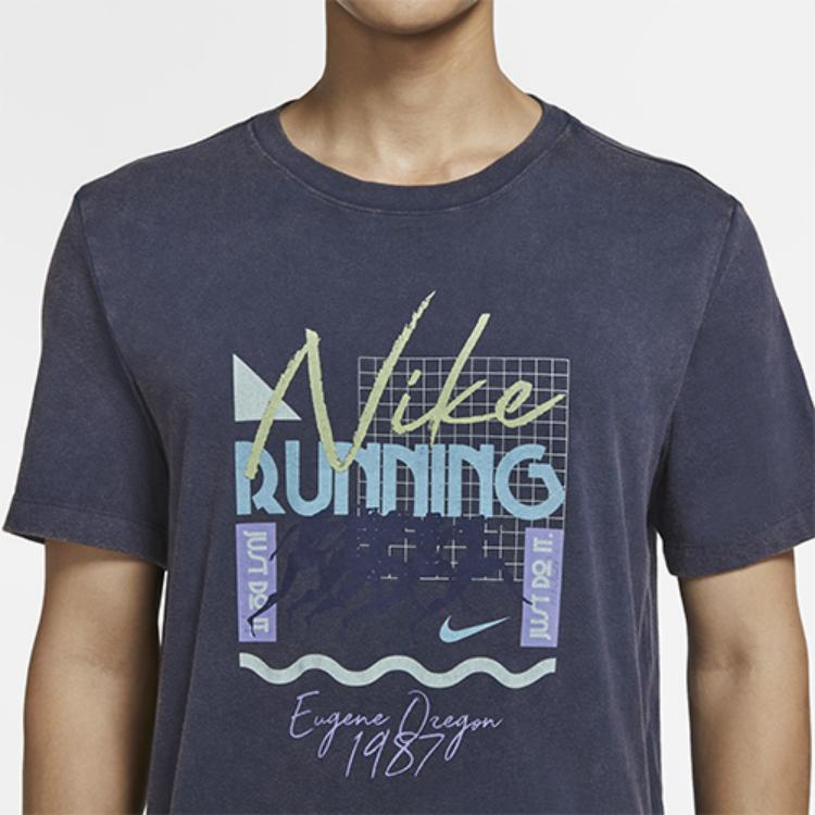 Nike Dri Fit T Shirts Men's Obsidian Color Crew Neck Moderate Straight Fit CZ8181-451