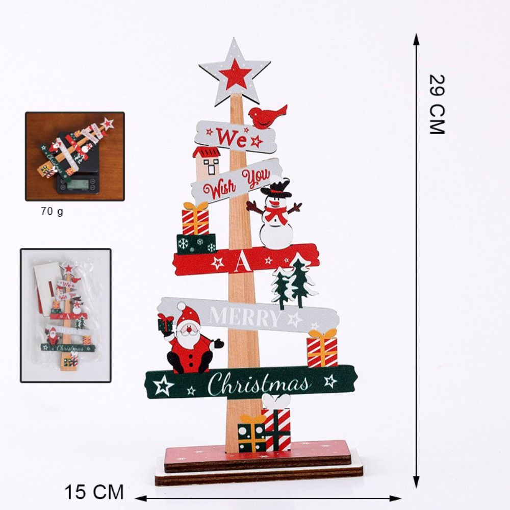 Creative Christmas Tree Desktop Decoration Wooden Letter Christmas Signs Plaque DIY Craft Santa Claus Tabletop Sign Home Decor