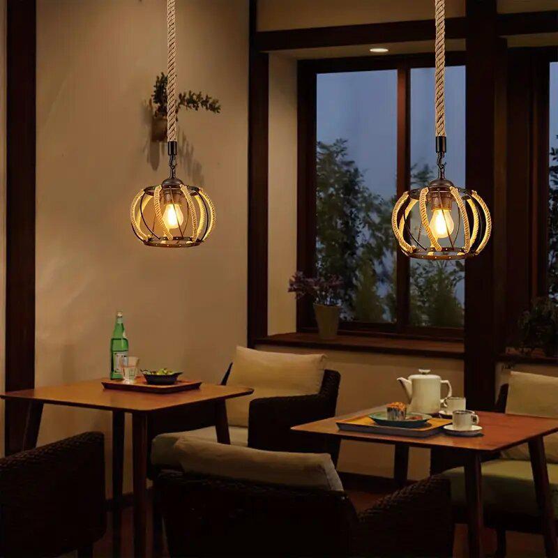 Retro Woven Hemp Rope Pendant Light for Home & Restaurant