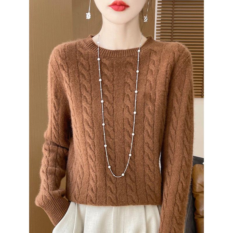 

Женский свитер из 100% чистой шерсти, круглый вырез, утолщенный, мягкий пуловер - универсальная мода для осени и зимы Extra Large