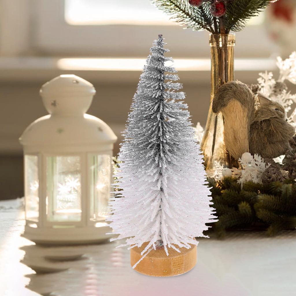 4Pcs Mini Artificial Christmas Tree Decor with Wooden Base Realistic Festive Tabletop Desktop Bookshelf Window Sill Cabinet