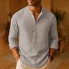 Men Casual Shirts Lightweight Long Sleeve Henley Cotton Shirts for Beach Linen Shirts Hawaiian Breathable Collar Tops