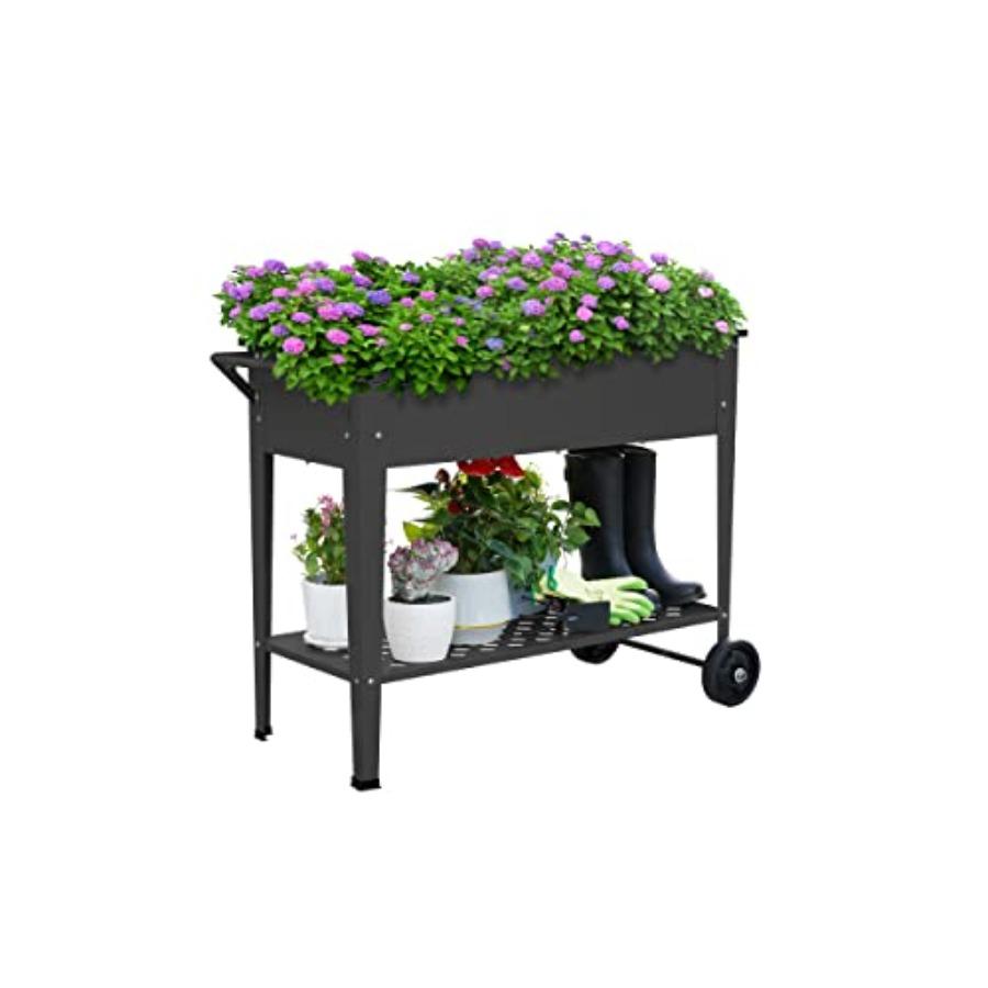 

Raised Planter Box Outdoor with Legs Elevated Garden Bed with Wheels for Vegetables Flowers Herbs Planting Black United States