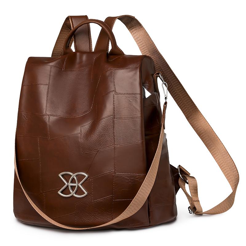 Женский противоугонный дорожный рюкзак большой вместимости из мягкой кожи коричневый — фото 19