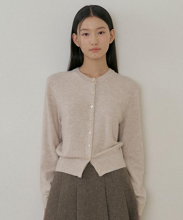 Lingseoul Cashmere Round Knit Cardigan-Beige