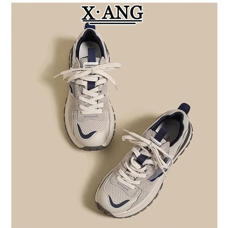 Waffle children spring and summer new leather casual sneakers mesh breathable platform dad shoes