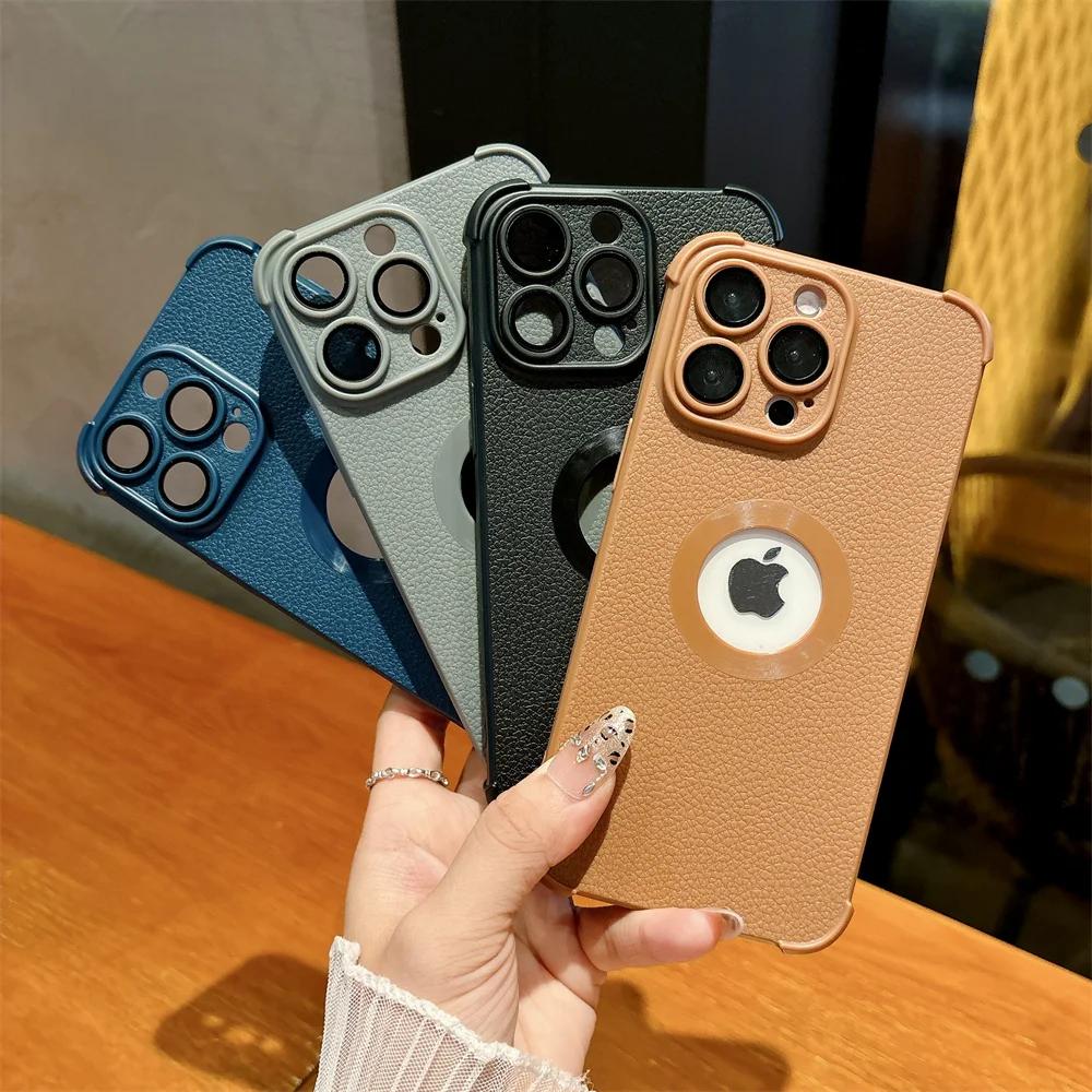 Shockproof Business Back Cover for iPhone 16 pro Max 15 plus 14 13 12 11 Soft TPU Camera Lens ProtectionLogo View Phone Cas
