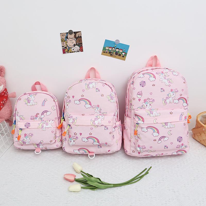 Cross-border Canvas Backpack With Cartoon Print Unicorn Design For Kindergarten Students