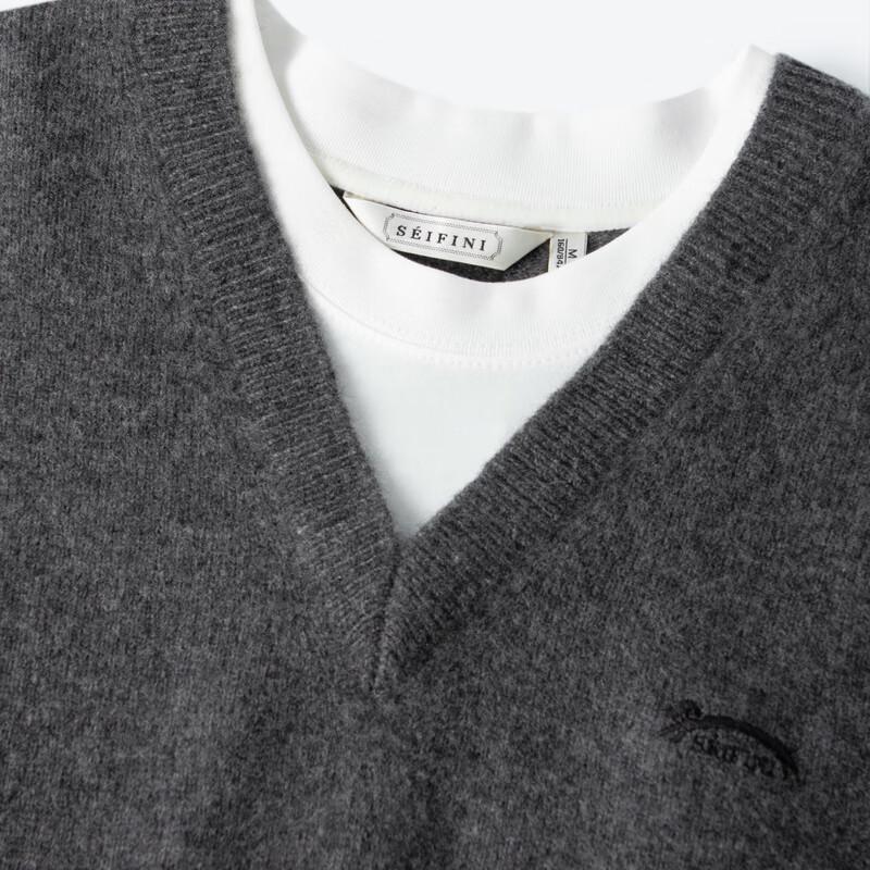 SEIFINI Women's Faux Two-Piece Round Neck Wool Pullover Sweater