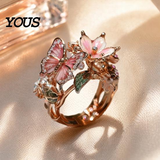 Comfortable Butterfly Ring Lightweight Alloy Finger Ring, Flower Shape Adjustable Opening Vivid Design Band for Daily Wear Date Party