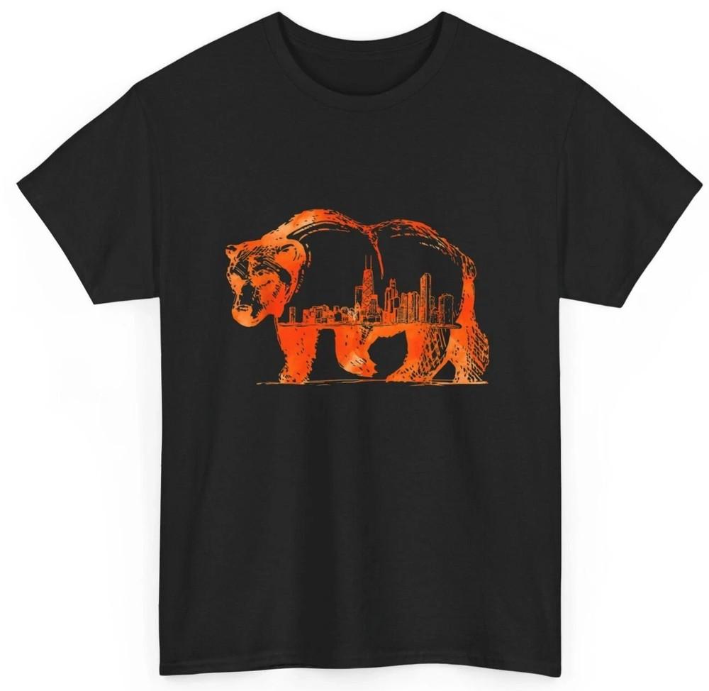 Walking Bear Silhouette Chicago City Skyline Gift Unisex  S-5XL Unisex T-Shirt S