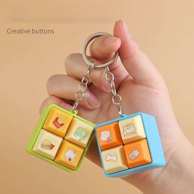 Relaxing Cartoon Keychain Diy Keyboard Keys Button Music Keychain Keycap Relief Stress Clicker Toy