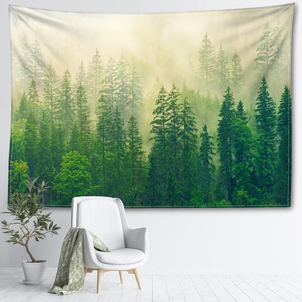 Tapiserie Misty Forest Závěs na stěnu Přírodní a minimalistická scenérie Bohémské umění Moderní styl Home Decor