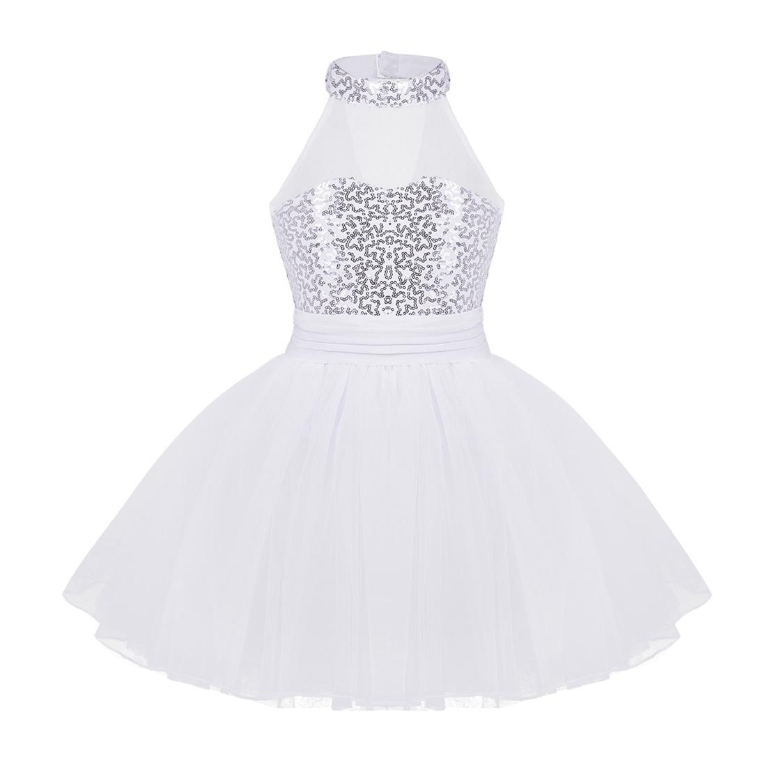 

Дитячий костюм з паєтками, балетне плаття-пачка для дівчаток, танцювальне купальник для сценічної гімнастики, вправляюче плаття 11-12 Years білий