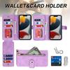 For iPhone 13 Pro Stand Case PU Leather Phone Cover with Straps/Zipper Wallet/Multiple Card Slots