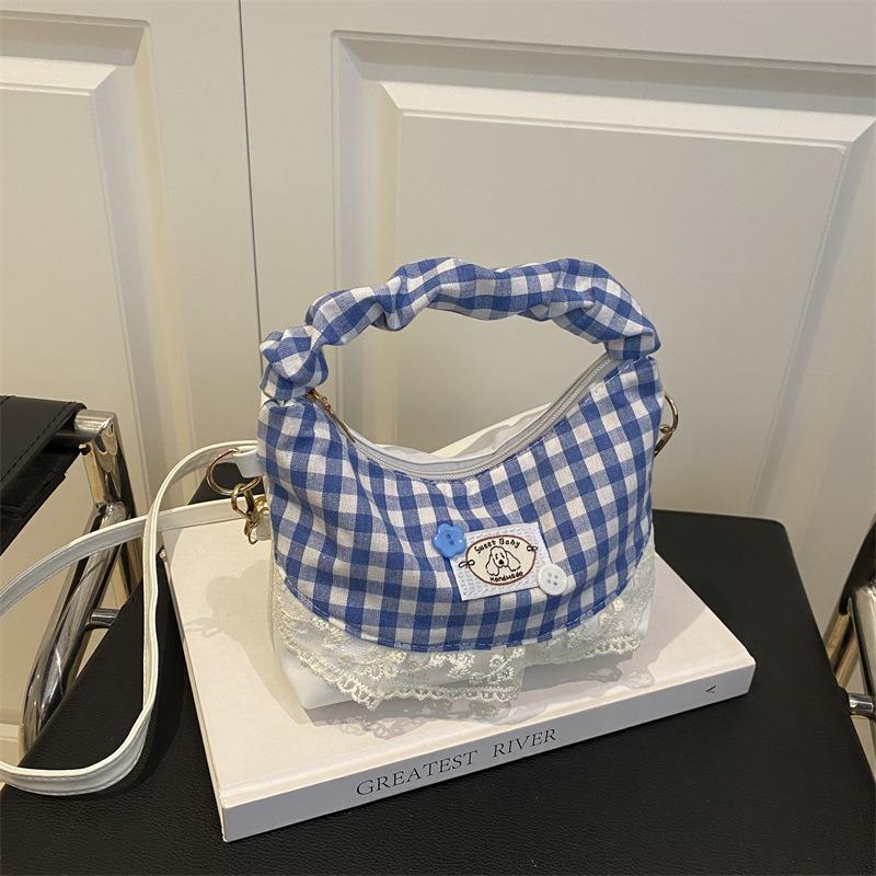 Broken Lace Cloud Bag Hand Bag New Summer Fresh Plaid Splicing Chain Messenger Bag Single Shoulder
