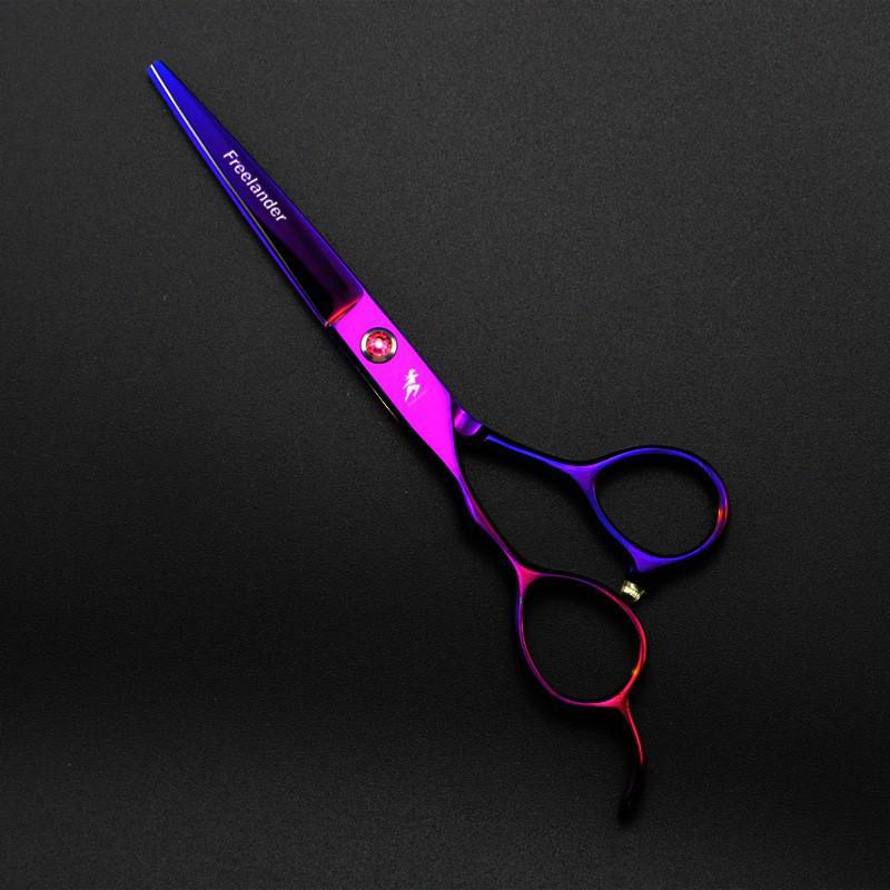 6.0 Electroplated Purple Left-Handed Scissors Set: Straight, Serrated, Thinning
