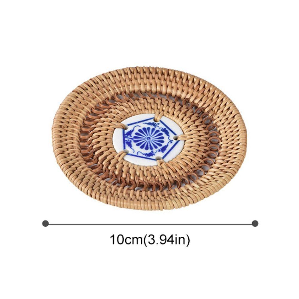 Handmade Vietnamese Rattan Ceramic Coaster Rattan Weaving Drink Cup Mat Teacup Mat  Craft