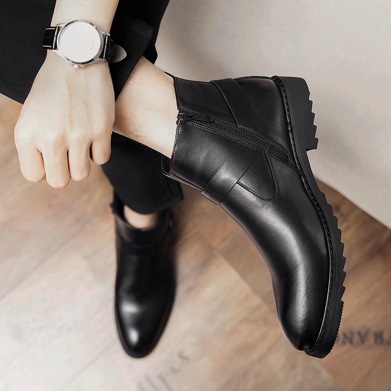 British Style Men's Pointed Toe Zipper Leather Boots - Formal/Casual, High Top, Ankle, Plus Size Available