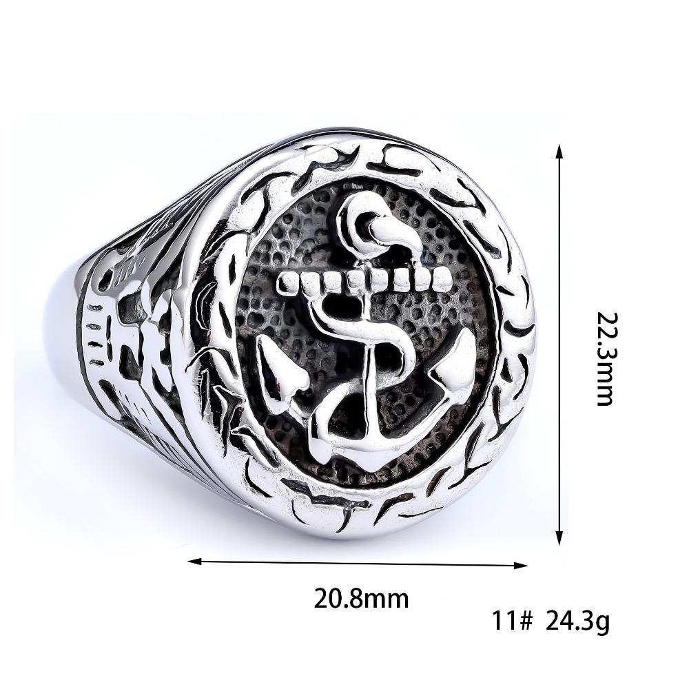 Personalized Trendy Men's Punk Ship Anchor Navy Style Skull Head Ring