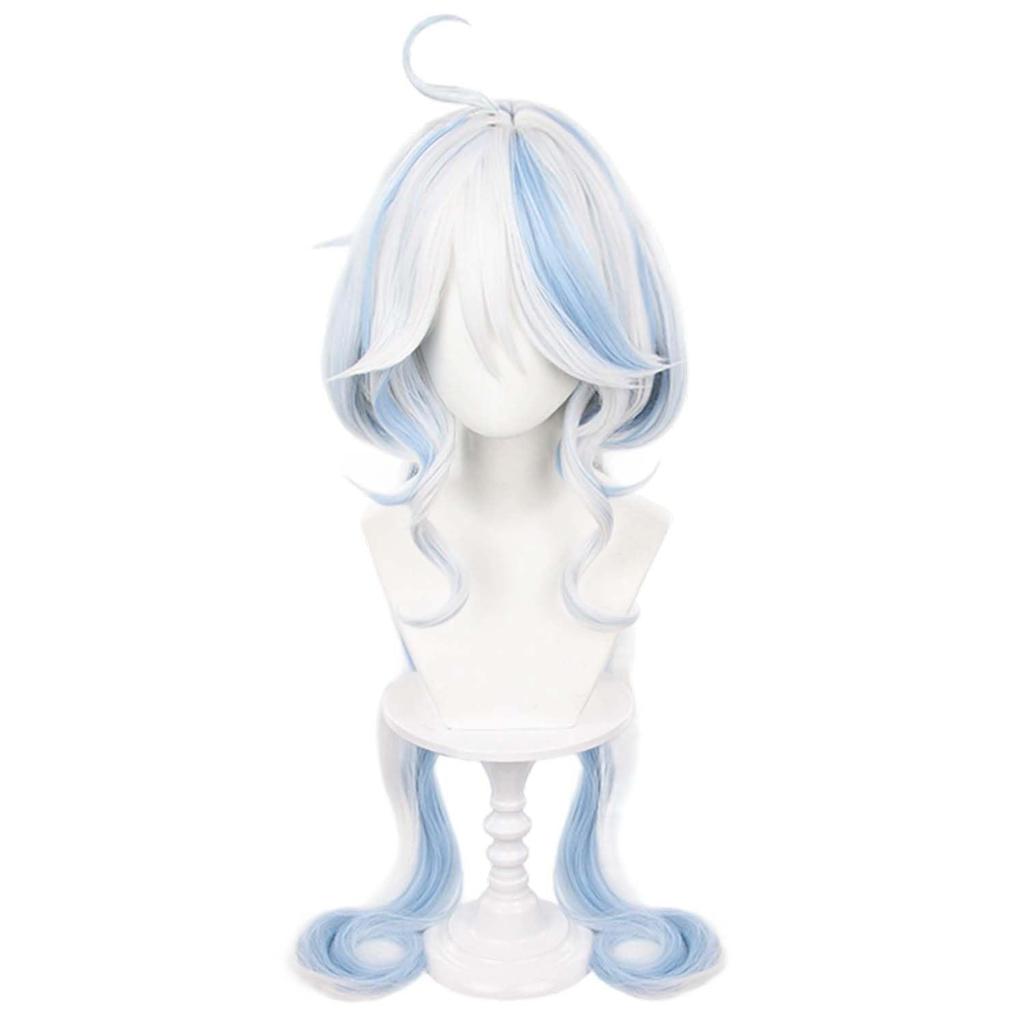 White and Blue Long Full Wig for and Comiket School and Cultural Includes Wig Net and Cosplay Accessories Wig, Heat-Resistant, Games, Cosplay,