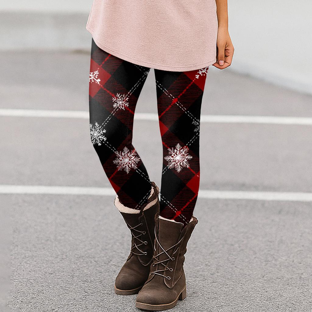 Dame Juleprint Slim Fit Elastiske Yoga Fritidsbukser