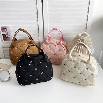 Korean Style Trendy Embroidered Bow Crossbody Tote 2025 – Fashionable Diamond Pattern Casual Bag