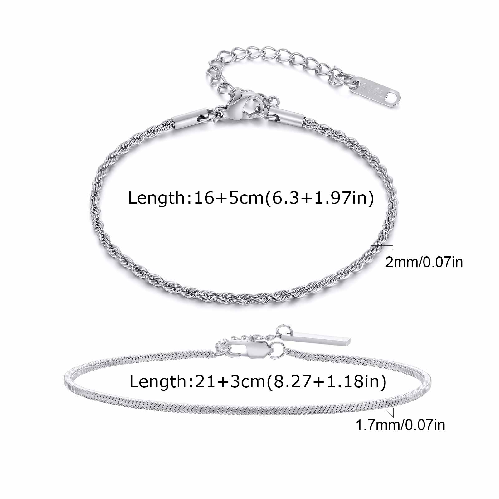 

Vnox 2pcs/Set Cuban Figaro Rope Snake Chain Bracelet Set for Men Boys, Gold Black Sliver Color Stainless Steel Wristband Jewelry