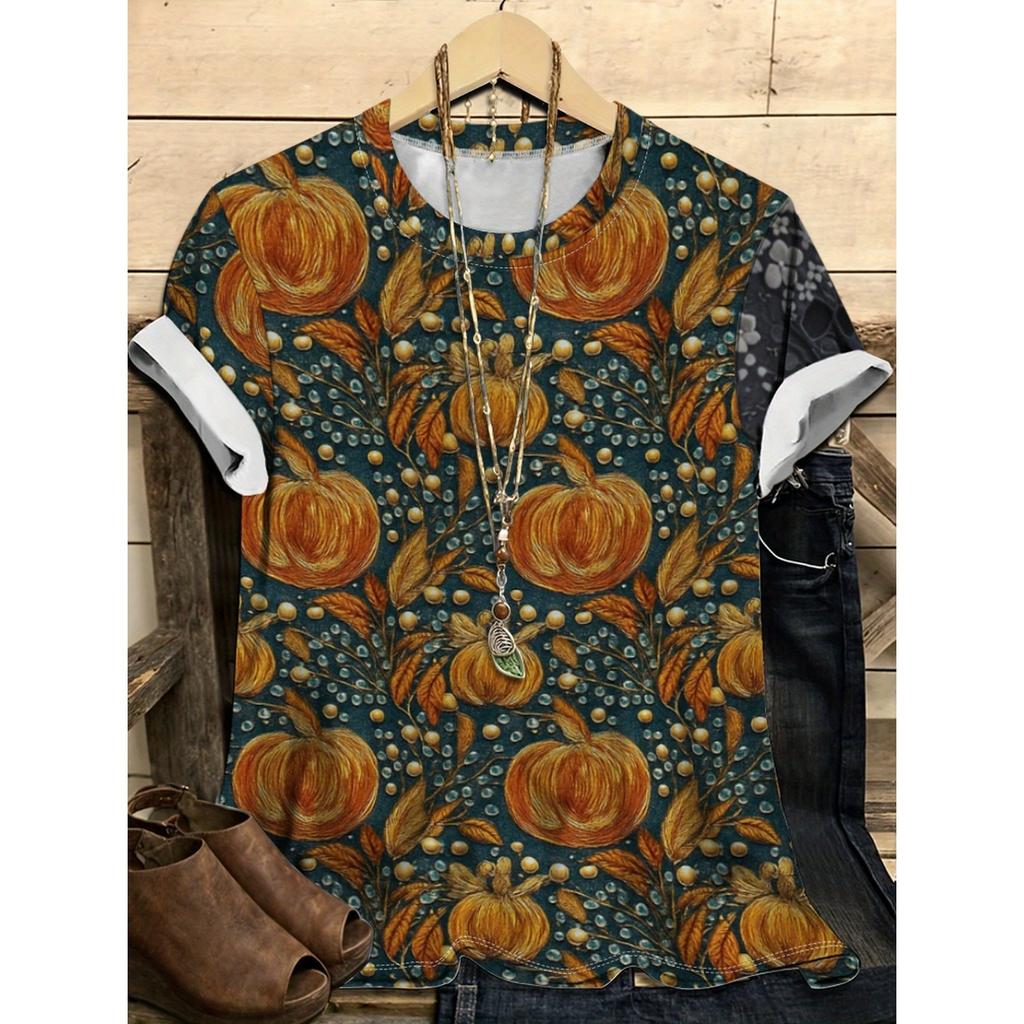 Summer Round Neck 3D Halloween Themed Pattern Print Top Fashionable Casual Short Sleeved Women's T-shirts