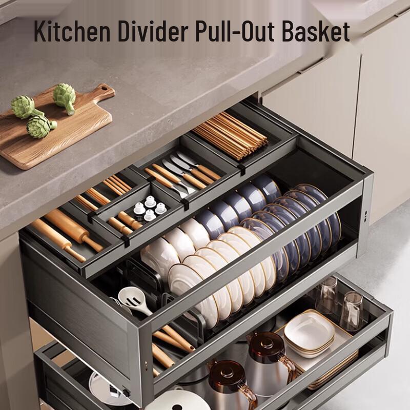 Kitchen Cabinet Pull-Out Dish Organizer