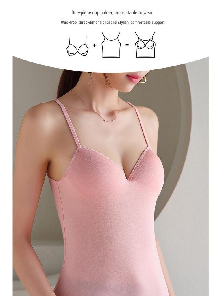 Women's Sexy Deep V Modal Camisole with Fixed Cups and Beautiful Back Design