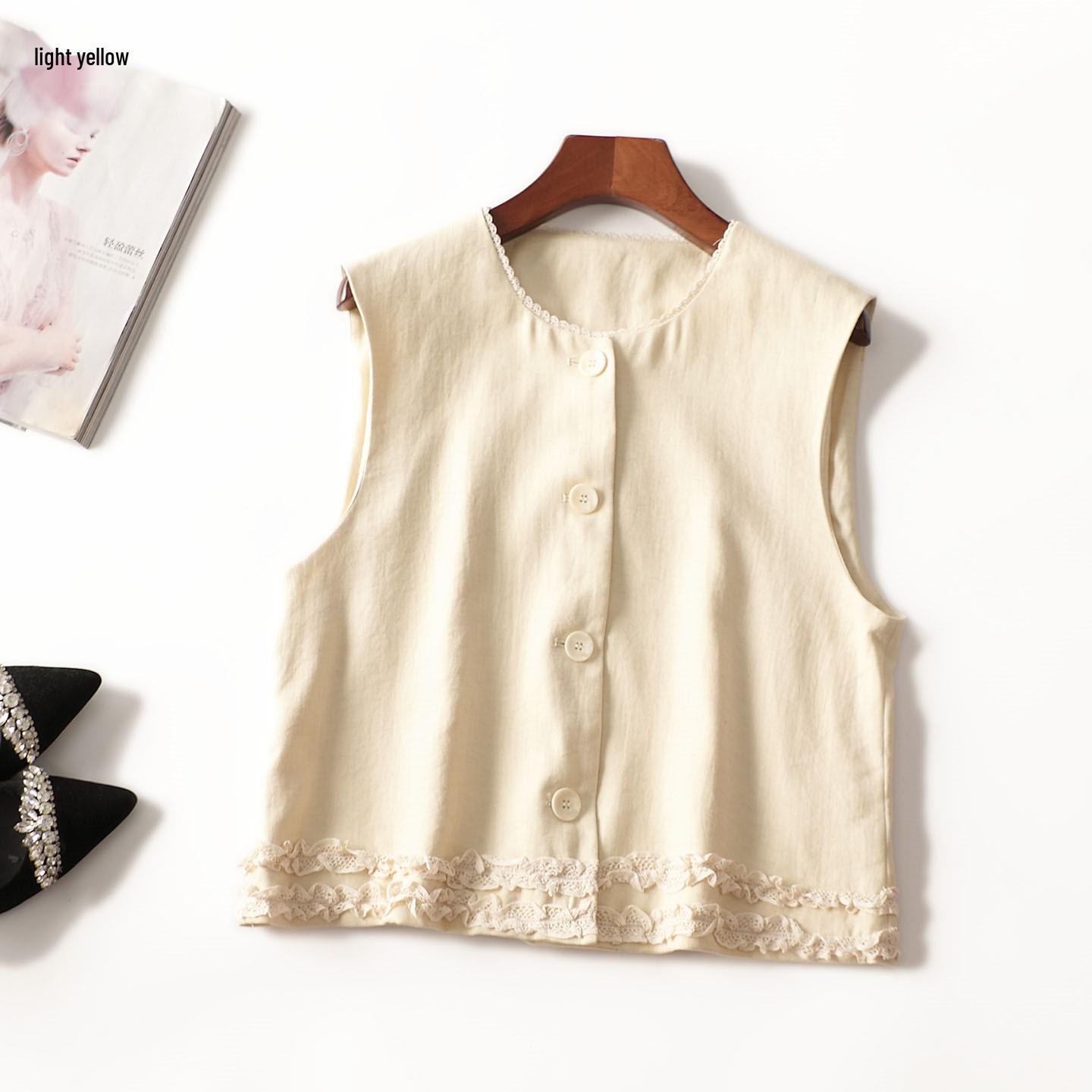 

246654 Autumn Sleeveless Short Vest - Premium Women s Apparel Clearance XL світло-жовтого кольору