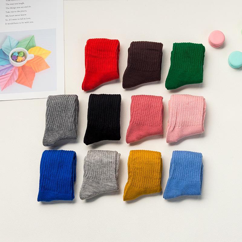 Spring Girls' Cotton Socks - Solid & Candy Colors, Ages 1-8