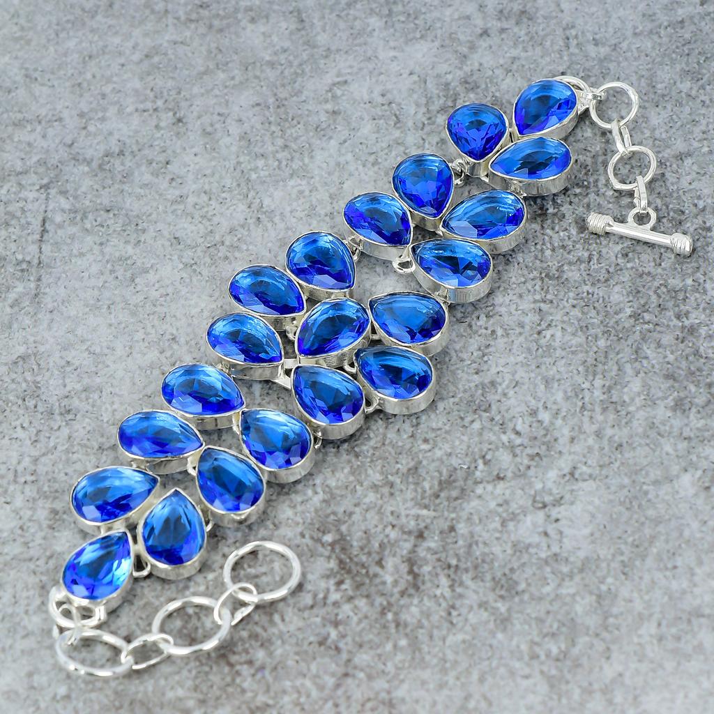 Tanzanite Quartz Gemstone Handmade 925 Sterling Silver Bracelet 7-8" M-304